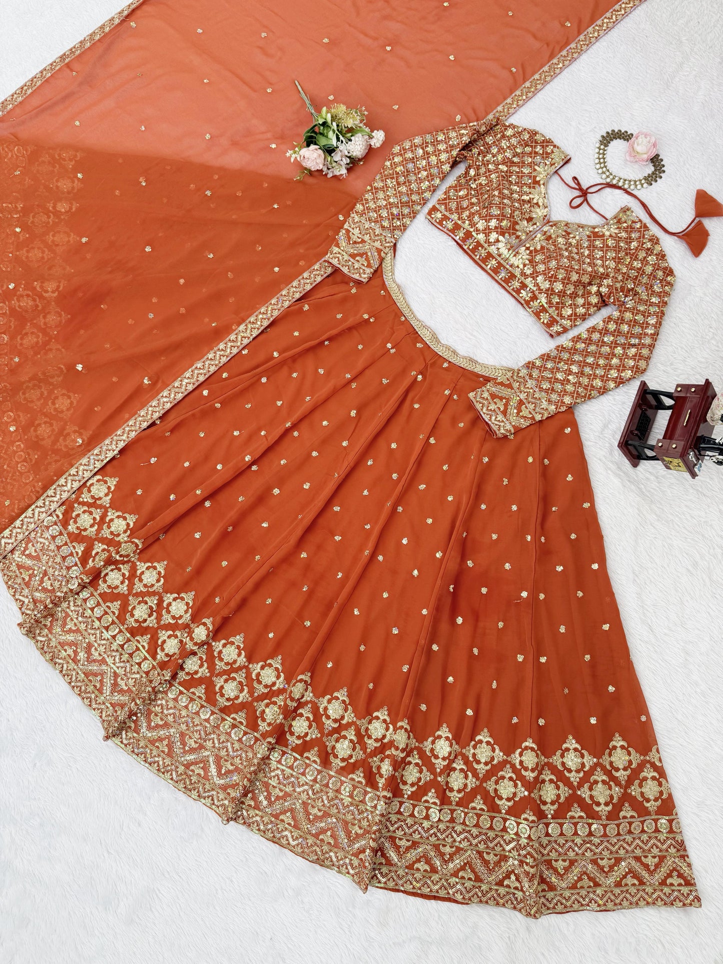 Orange Color Beautiful Wedding Wear Lehenga Choli in Georgette Fabric