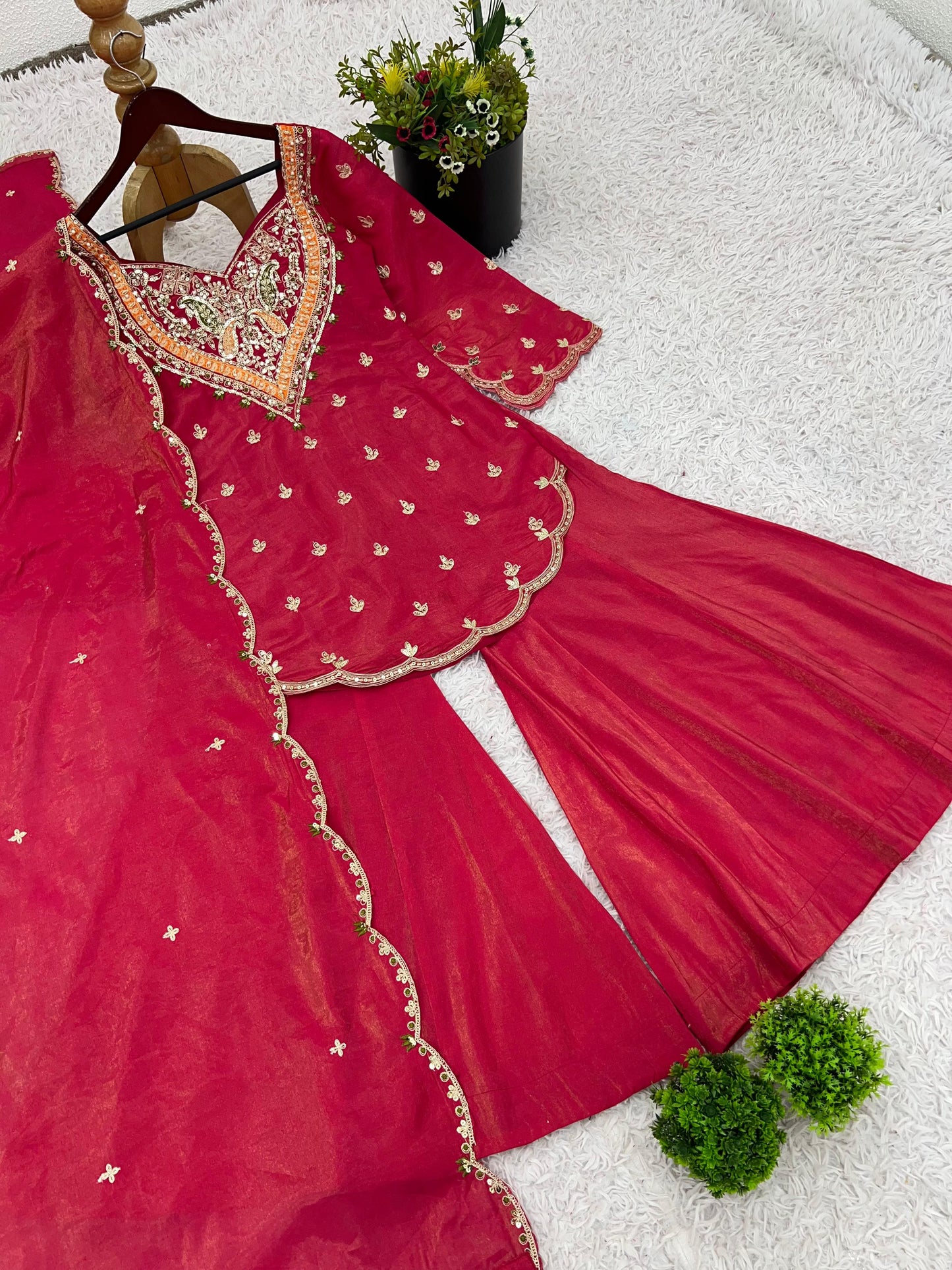 simar silk with embroidery work top-bottom and dupatta set fully stitched ready to wear
