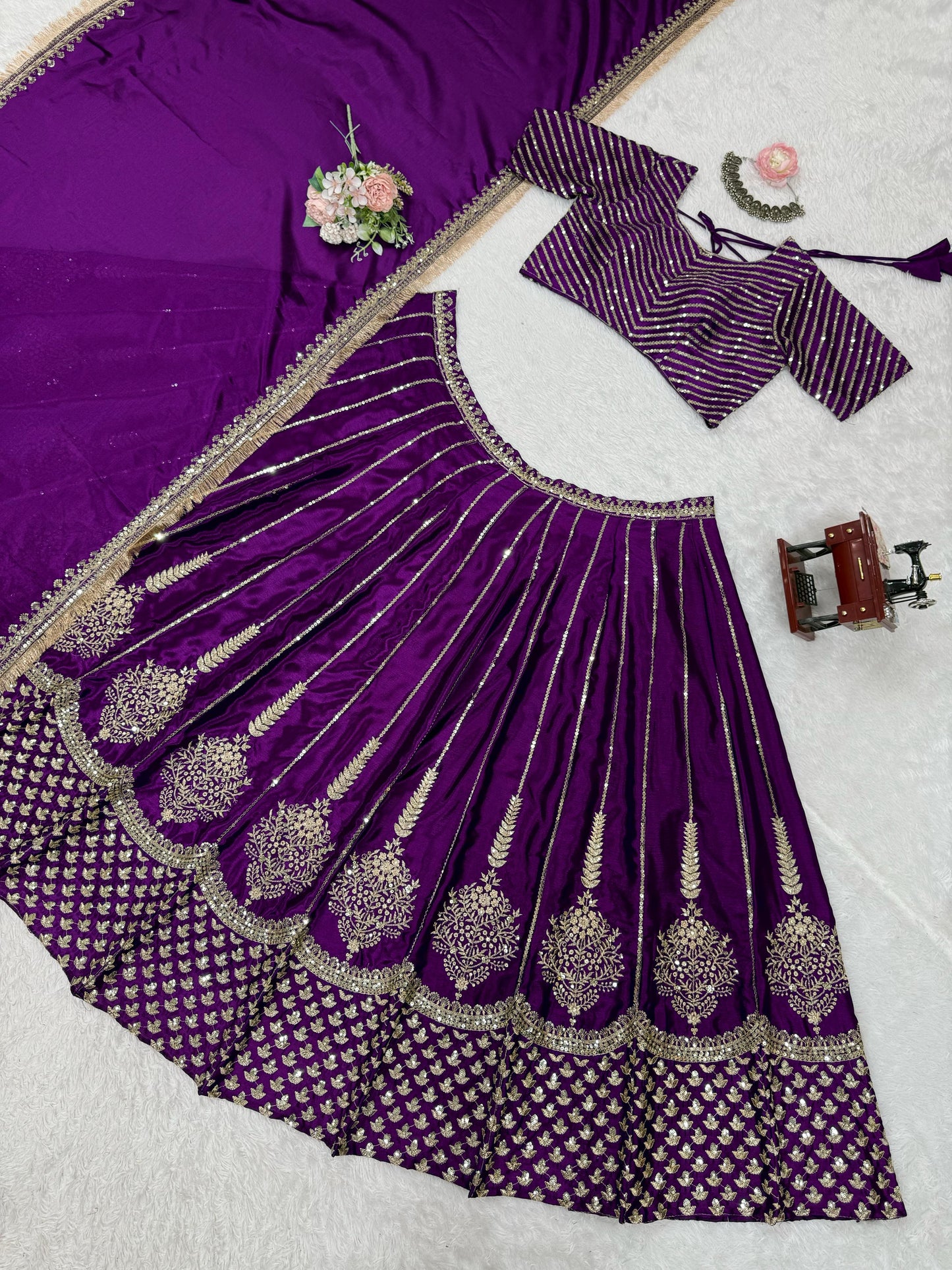 Purple Color Beautiful Partywear Lehenga Choli in Chinon Silk Fabric