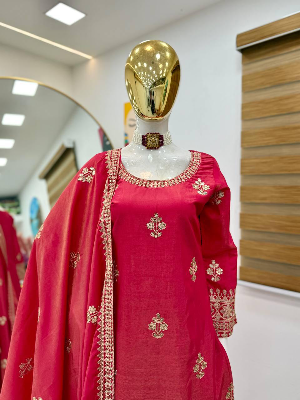 Designer Party Top Pallazo & Dupatta Set