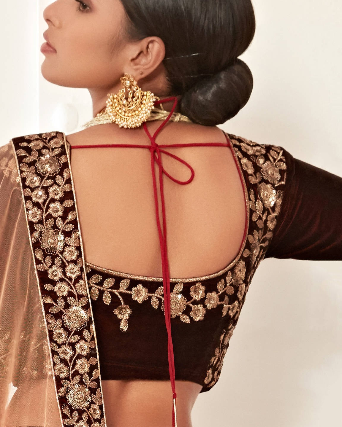 Majestic Maroon Velvet Lehenga