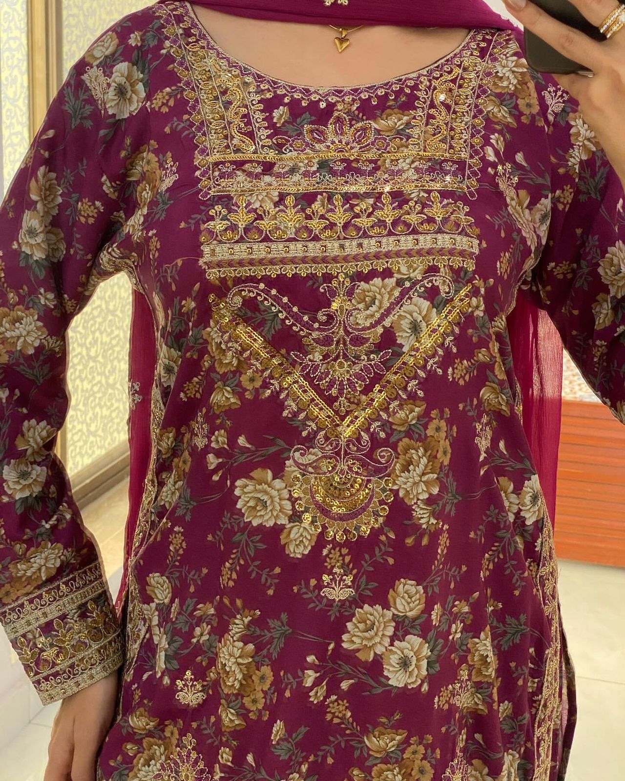 3 piece fancy printed kurti with beautiful sharara and lovely dupatta