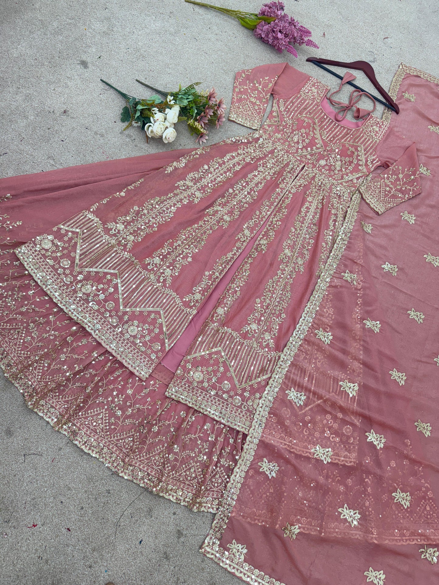 Crunchy Silk Beautiful Plazzo suit in pink color