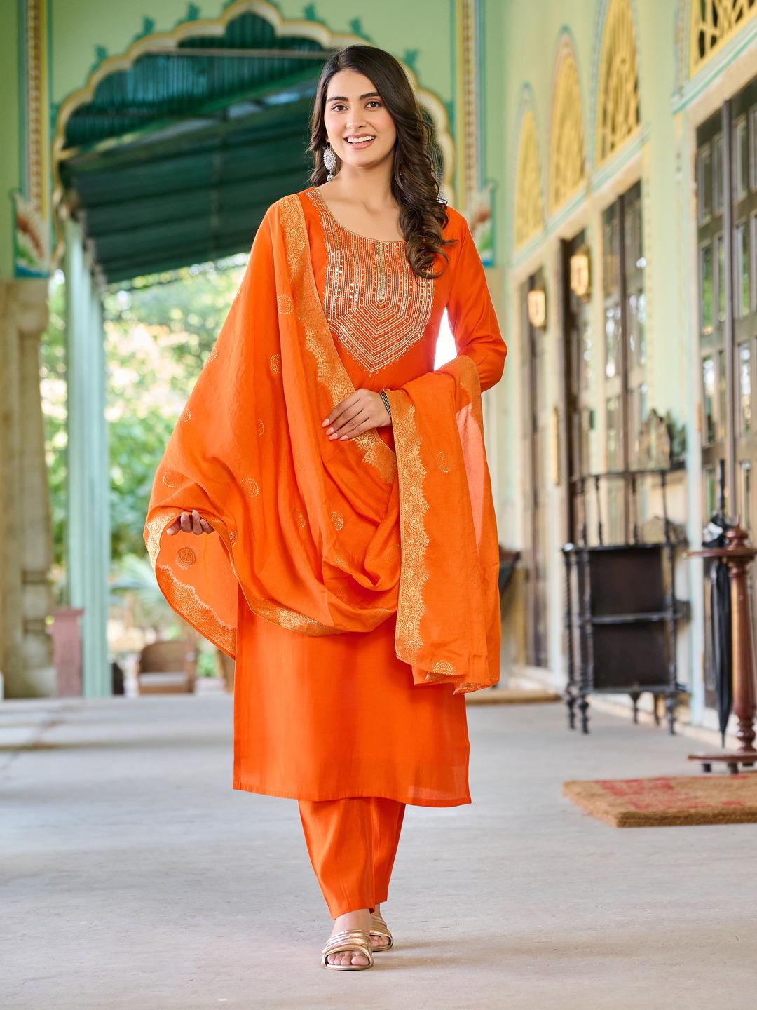 orange color beautiful Roman Silk Dress