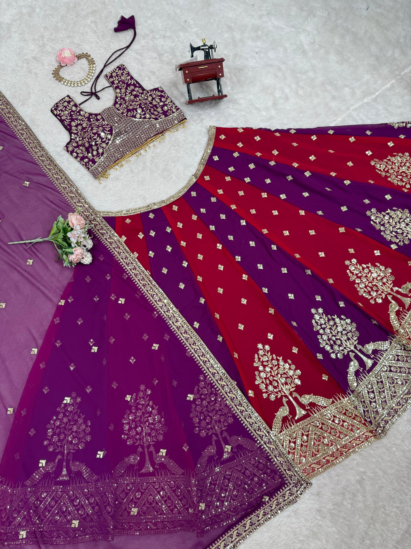 beautiful colorful lehenga choli in goergette fabric