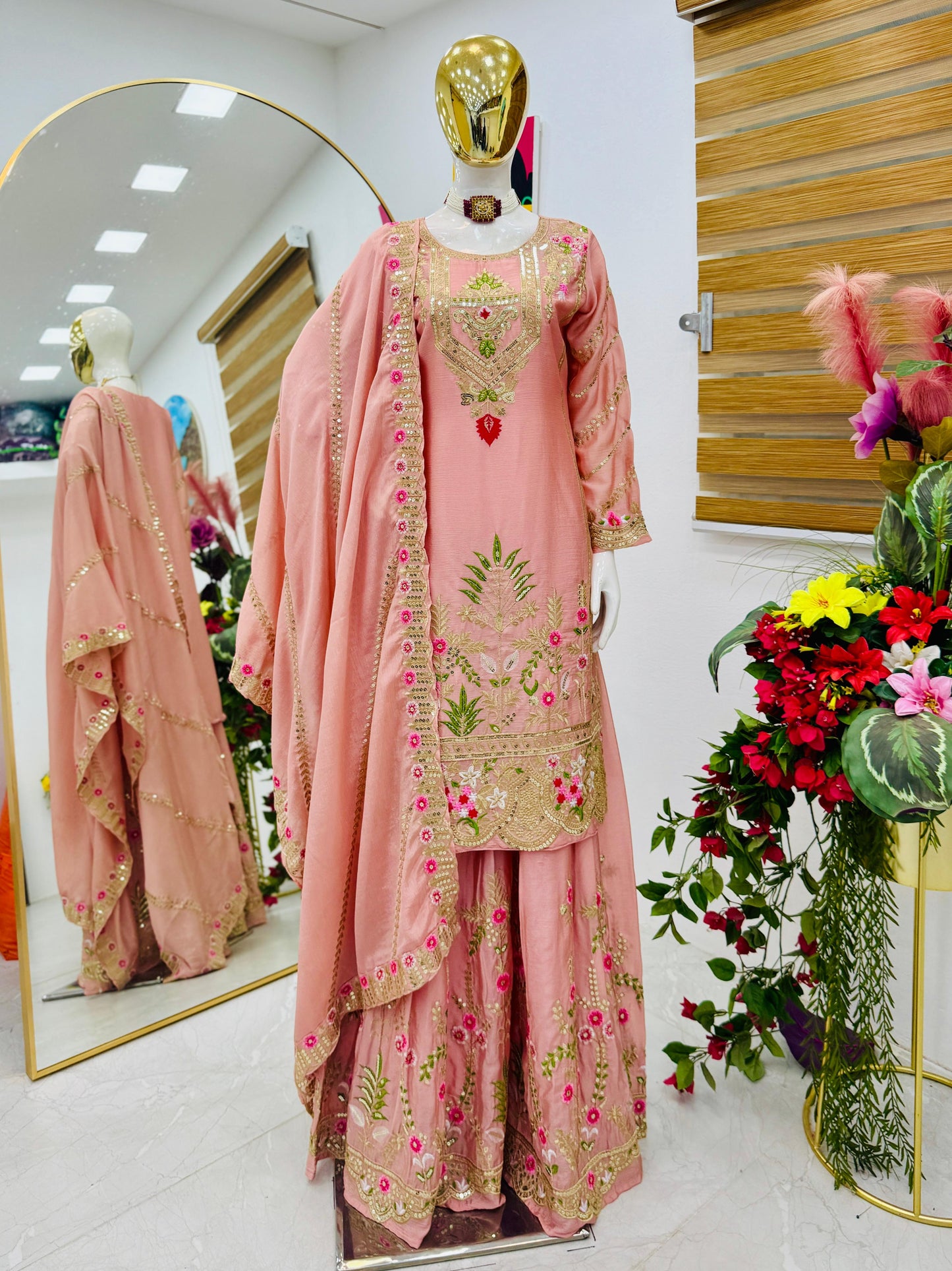 designer party sharara suit & dupatta set in yellow color