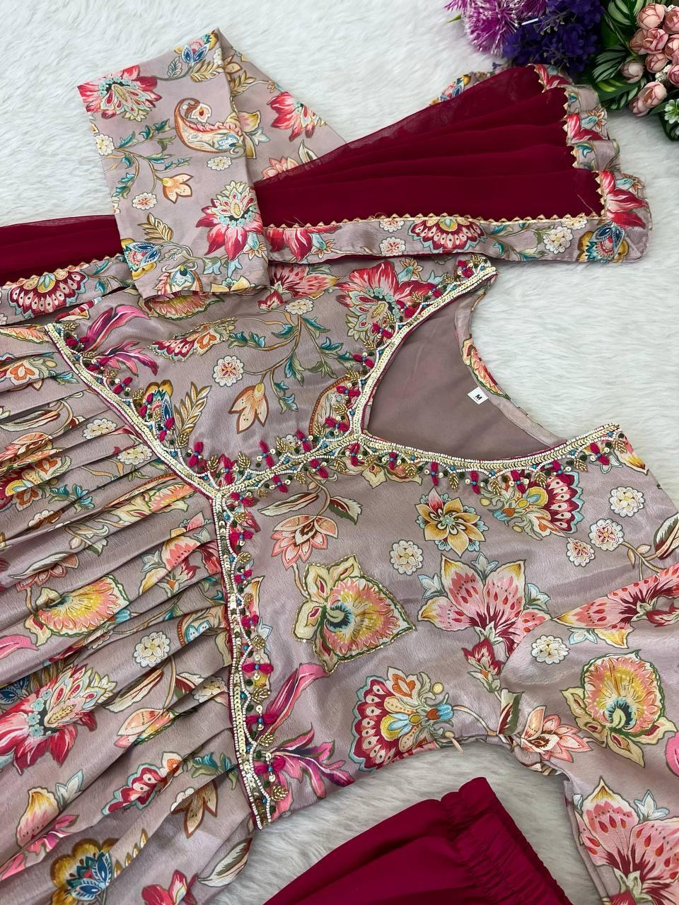 Beautiful Partywear Chinon Fabric Suit
