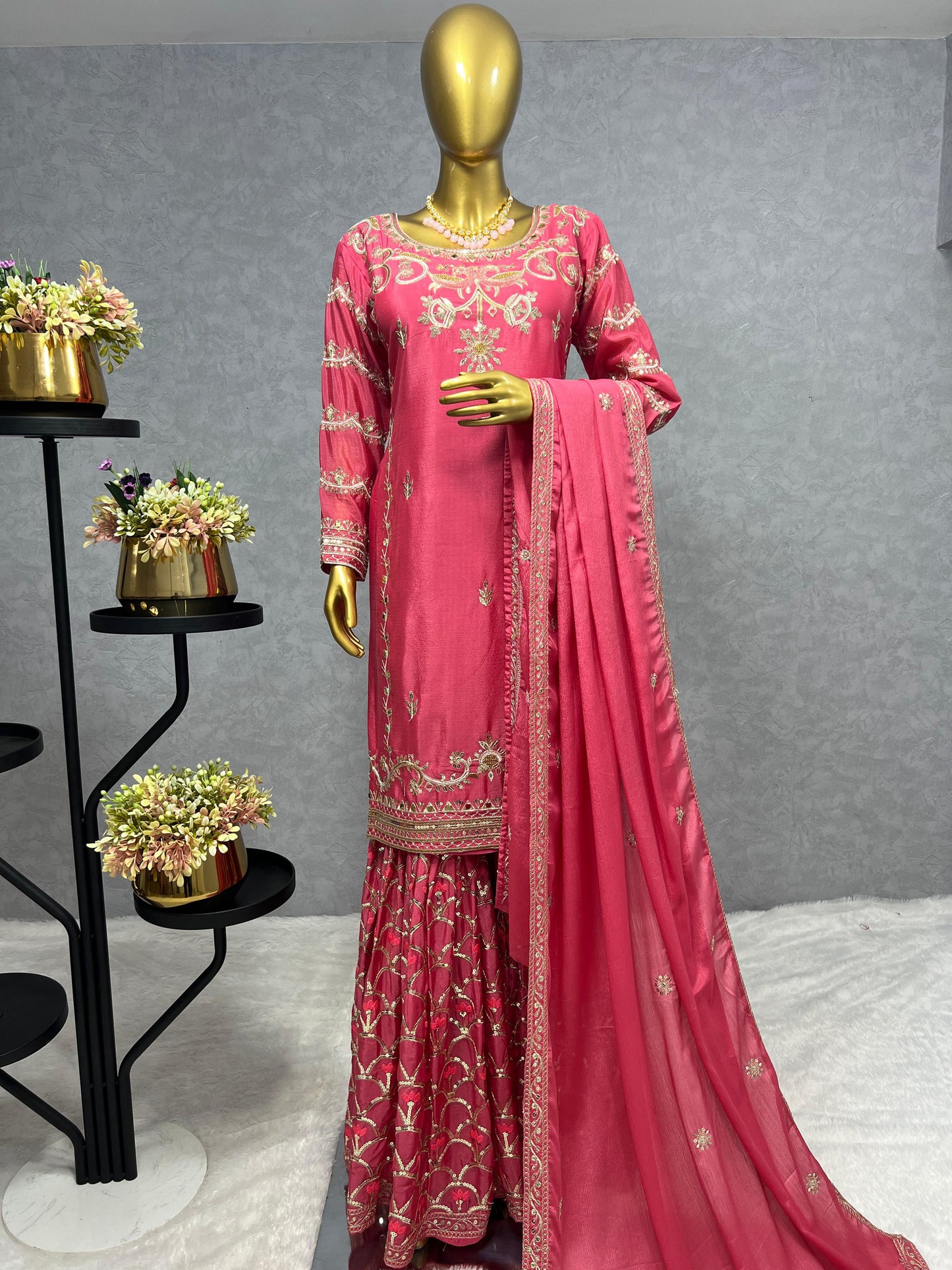Pink Color Beautiful Partywear Dress in Chinon Silk