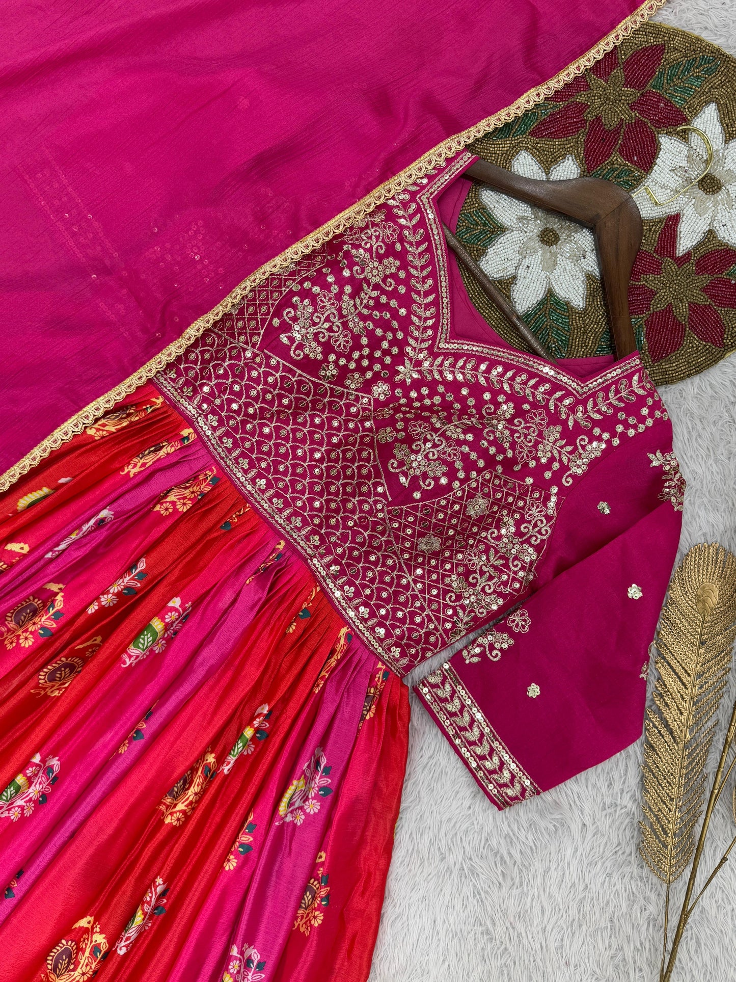Pink Color ANarkali Gown in Silk Fabric with embroidery work