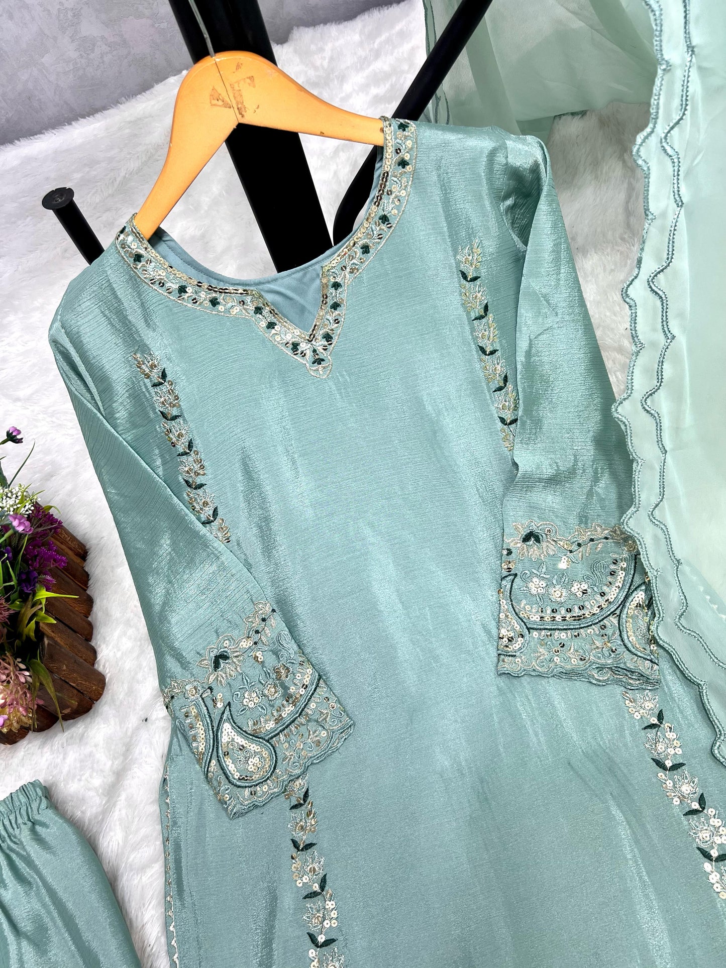 Traditional Collection 3 Piece Long Kurti With Bottom And Beautiful Dupatta
