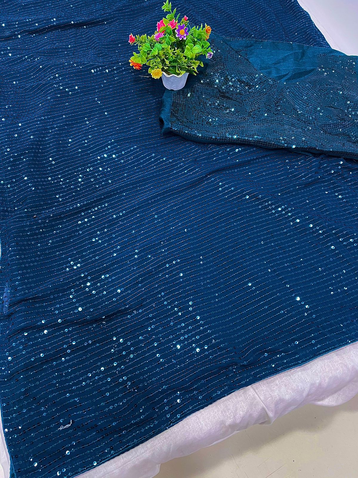 Sky Blue Color Beautiful Partywear Saree
