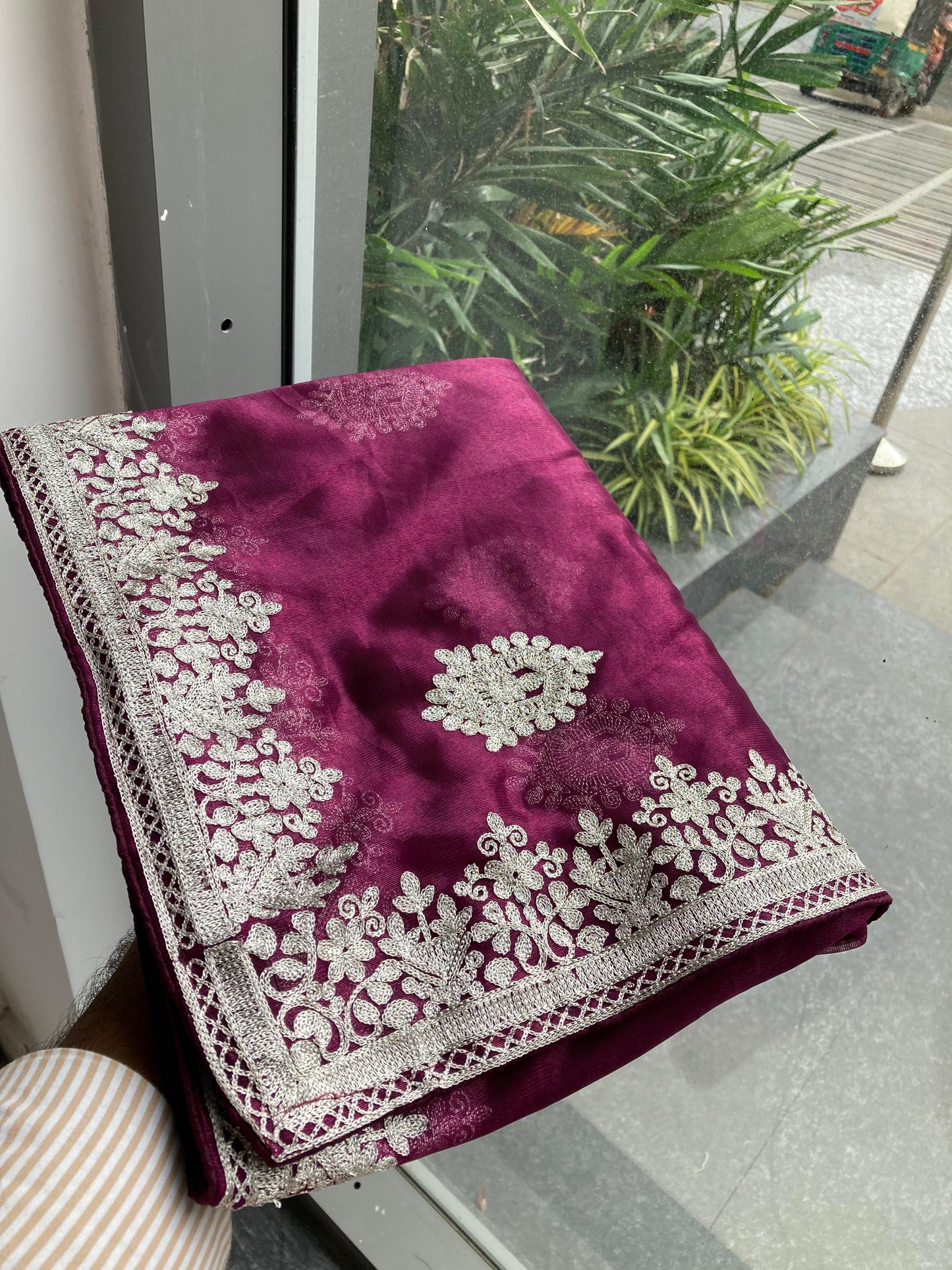 Party Wear Twill Net Saree in purple color