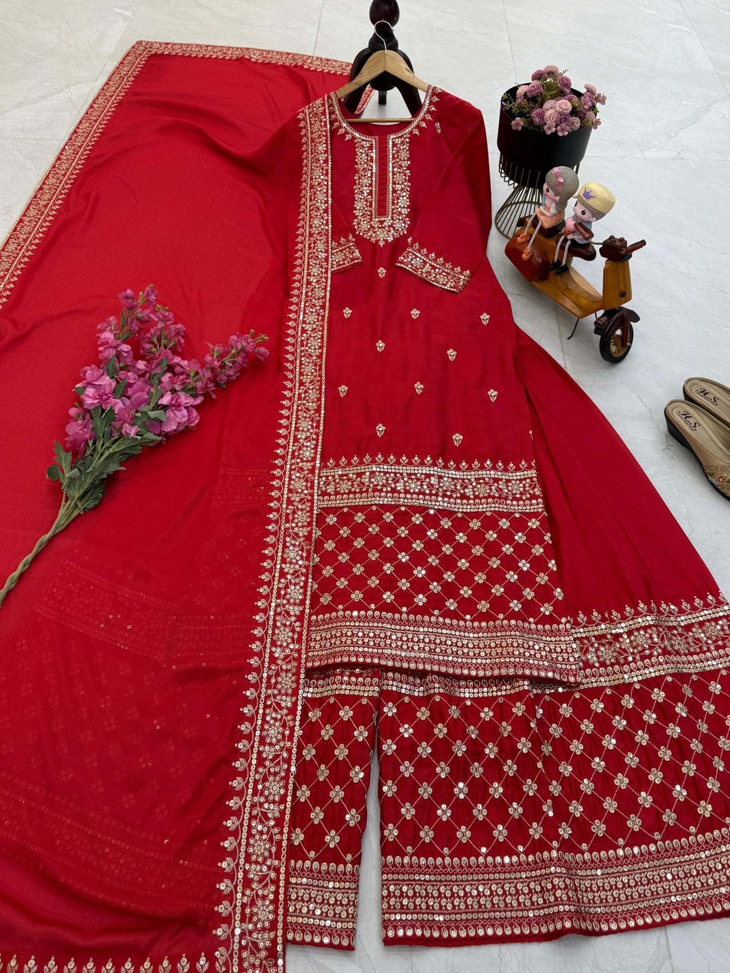 Beautiful karva chath dress in chinon silk fabric