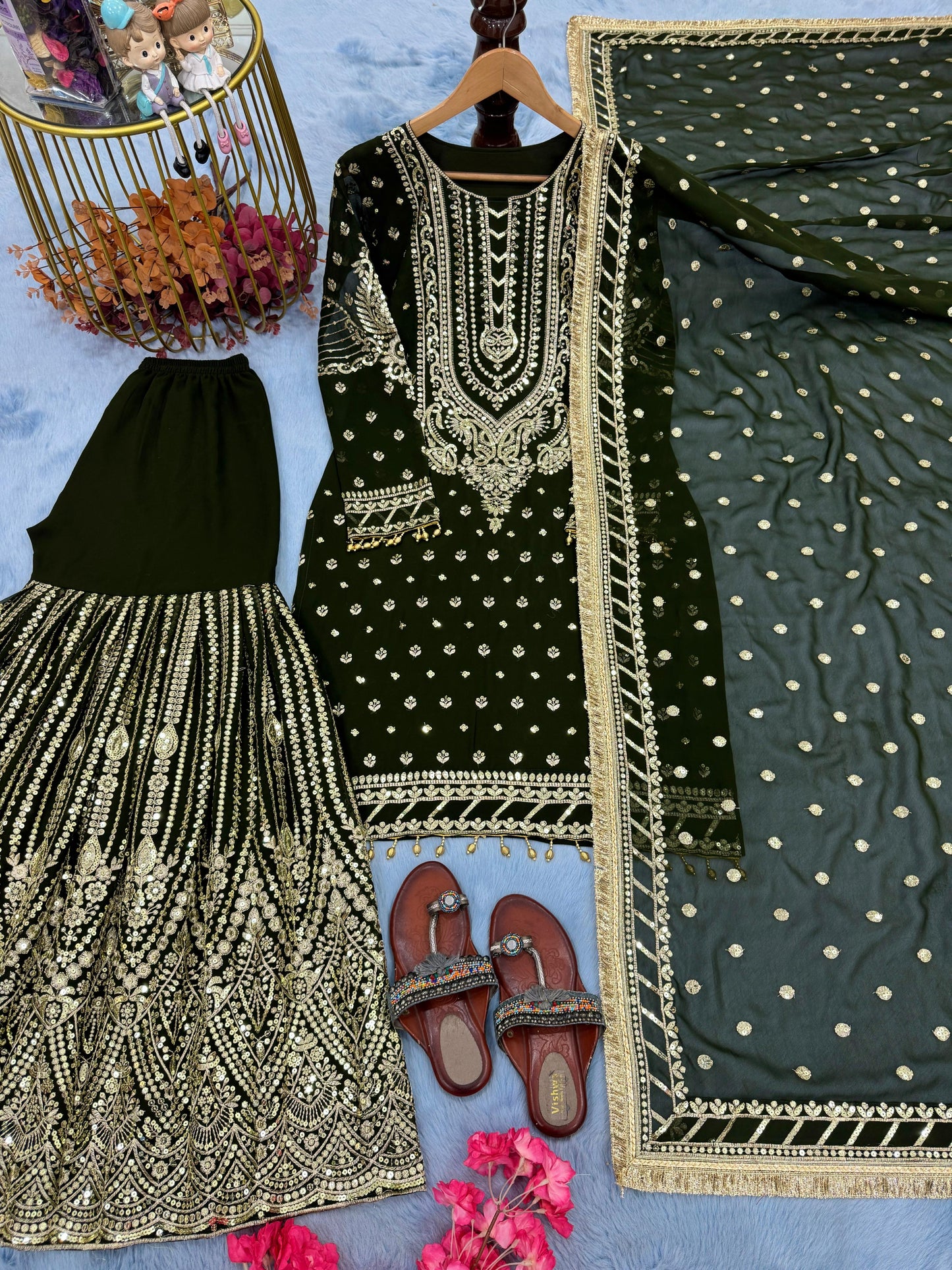 Green color Beautiful Sharara Dress in Georgette Fabric