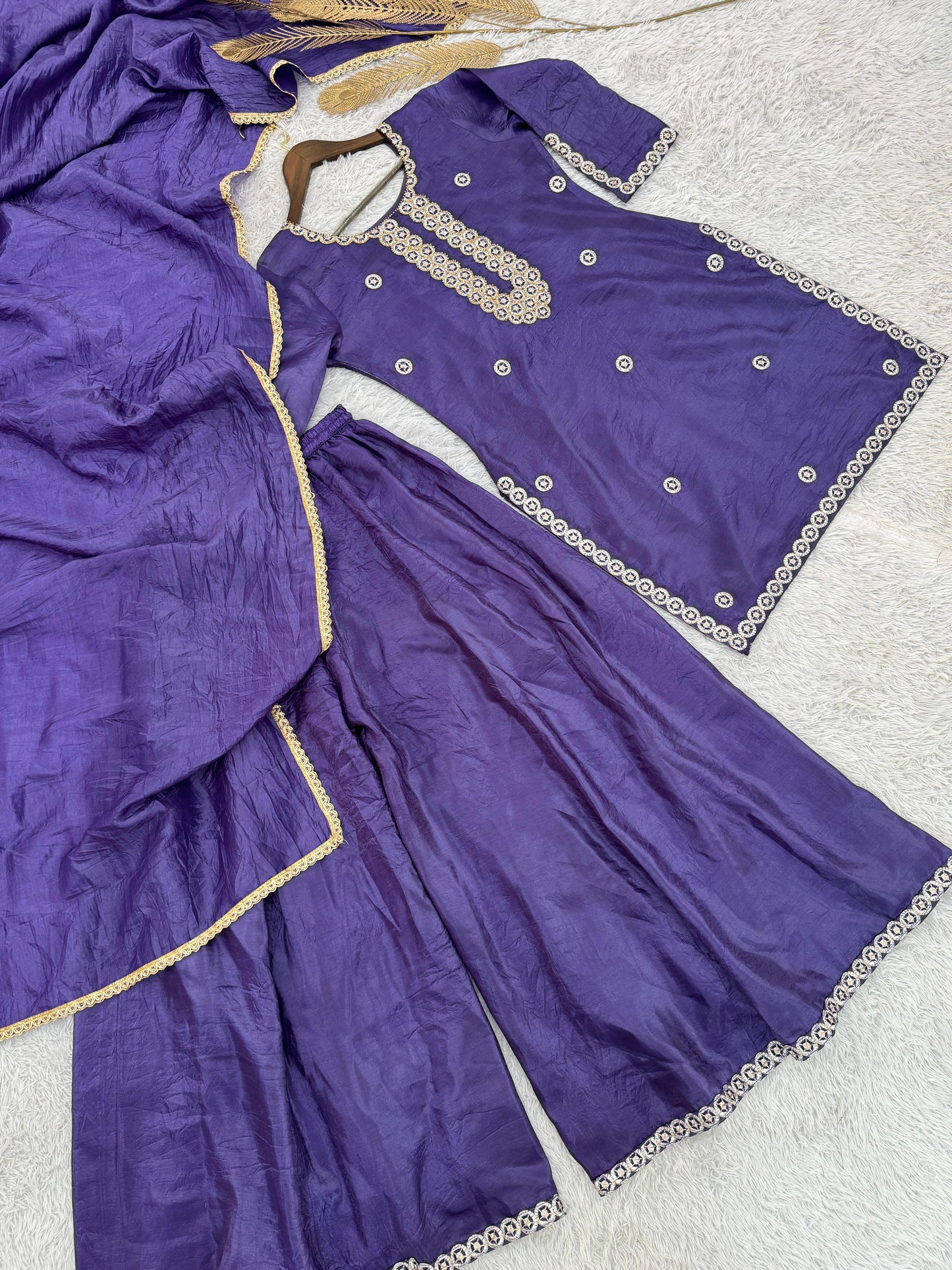 3 piece fancy kurti with beautiful plazzo and dupatta
