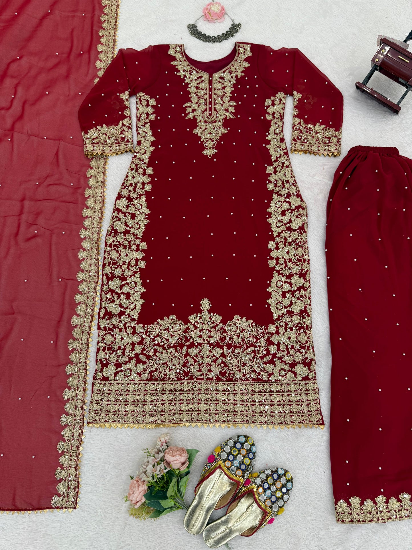 Red Color Beautiful Georgette FAbric Plazo Dress