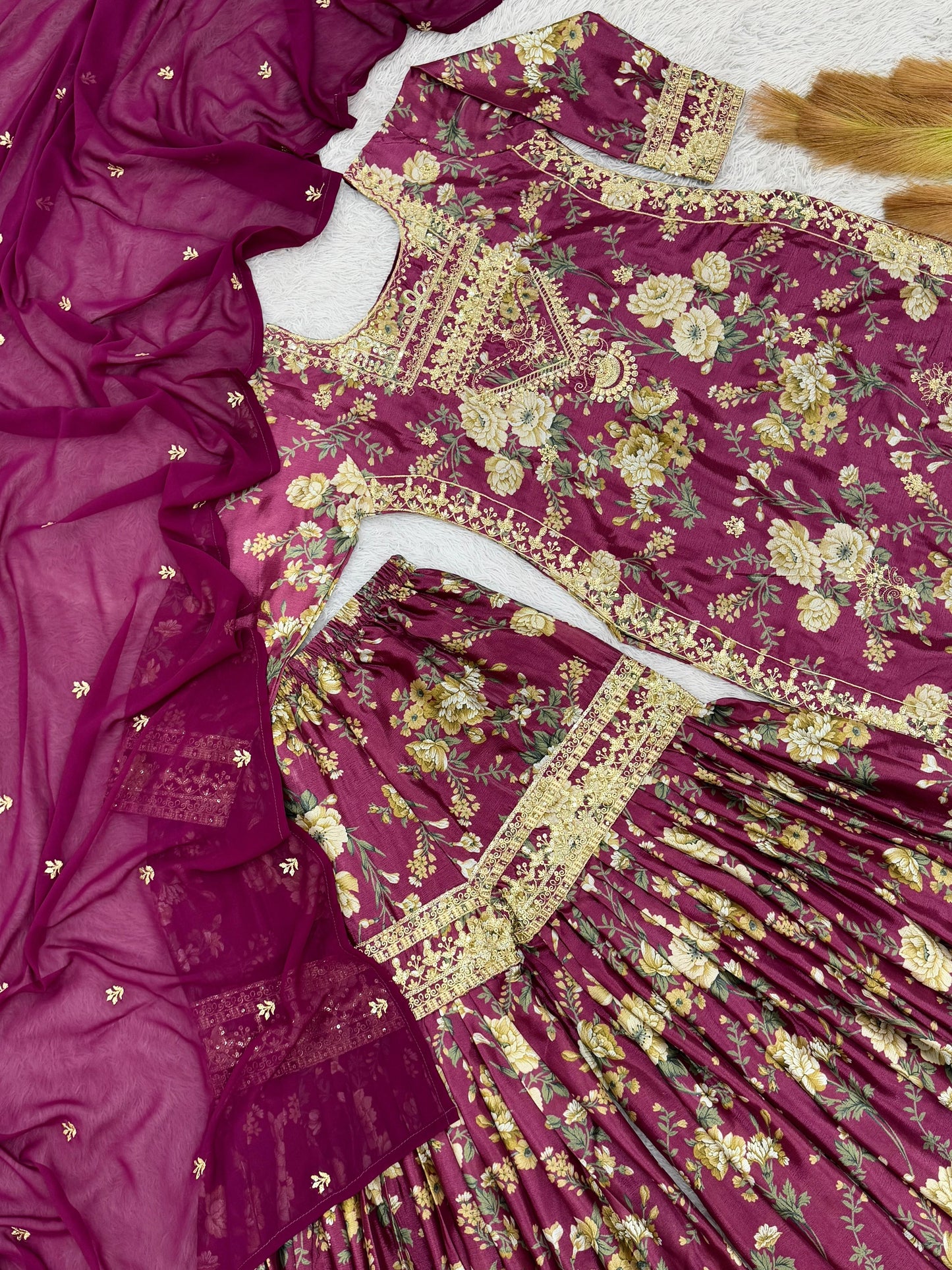 3 piece fancy printed kurti with beautiful sharara and lovely dupatta