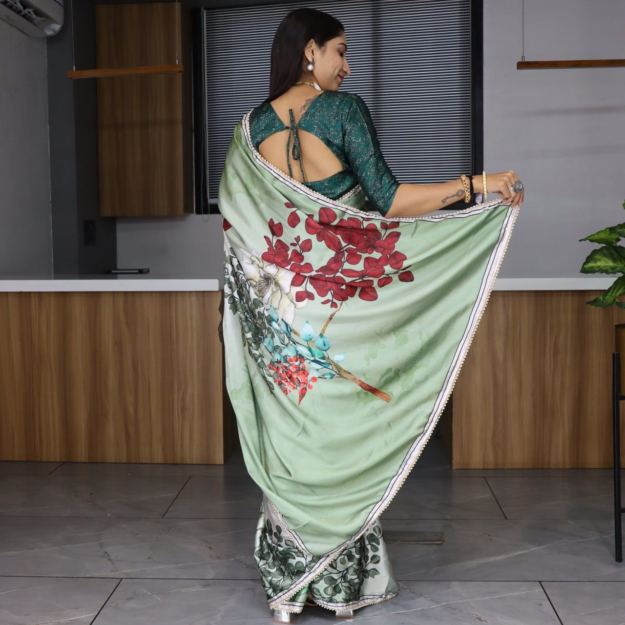 Beautiful Satin Fabric Fancy Saree