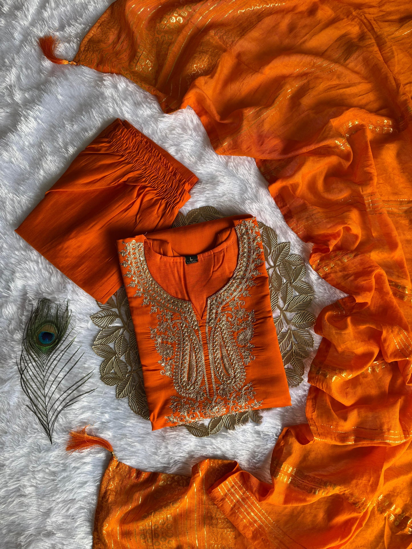 orange colour beatiful office wear dress in silk fabric