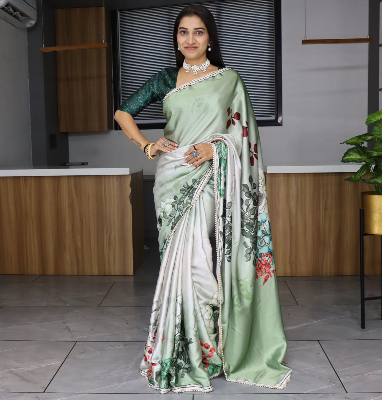 Beautiful Satin Fabric Fancy Saree