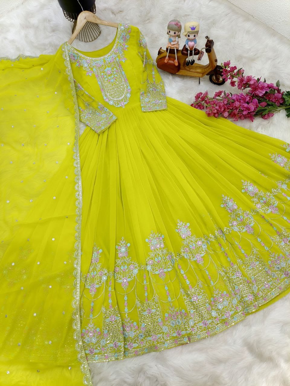 Yellow Color Beautiful Partywear Georgette gown