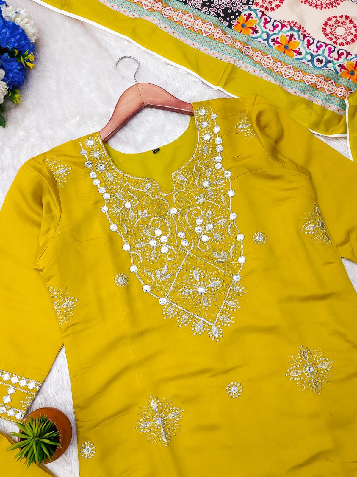 Yellow Color Beautiful Partywear Dress in Cotton Fabric