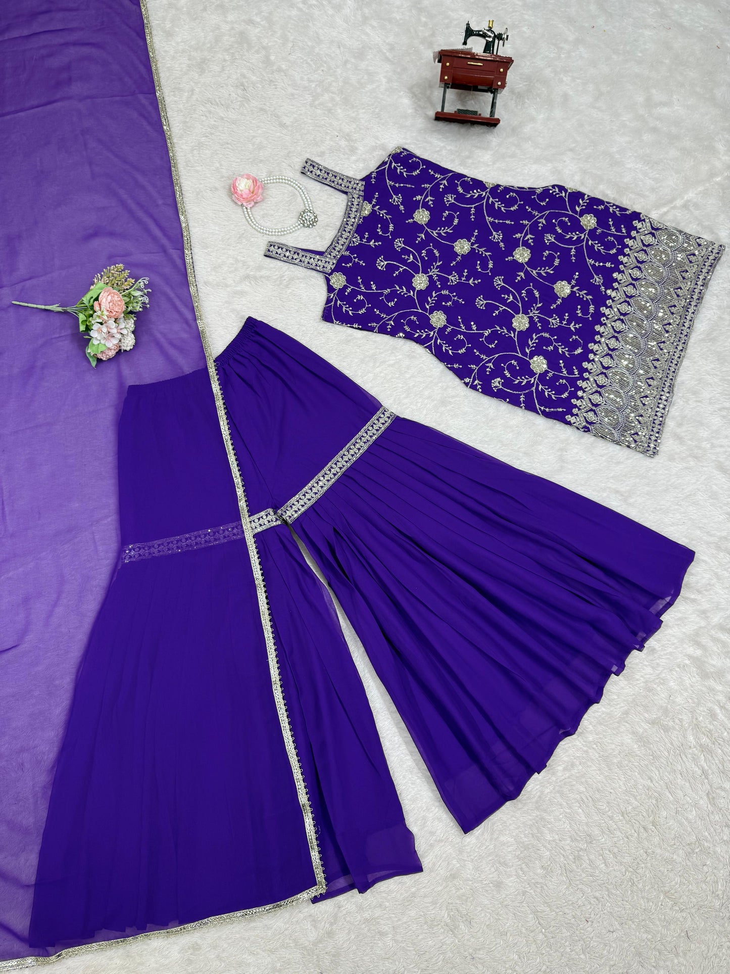 Blue Color Sharara Dress in GEorgette FAbric