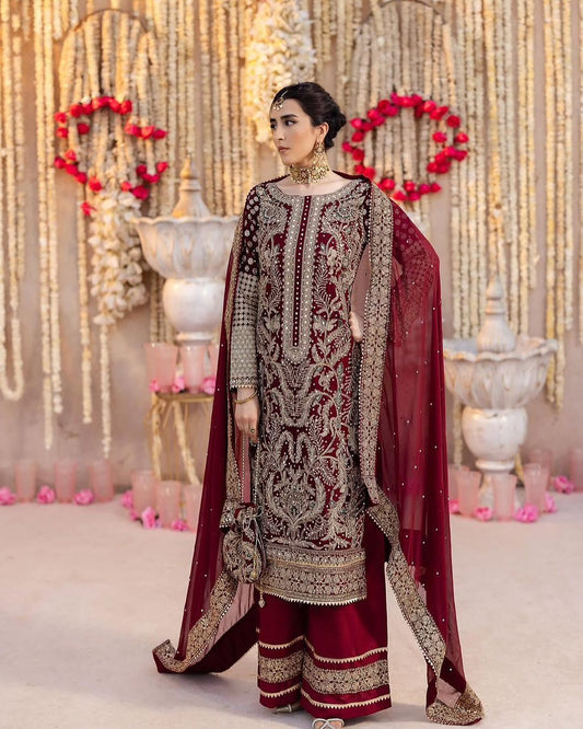 party wear look top-plazzo and dupatta with heavy embroidery work