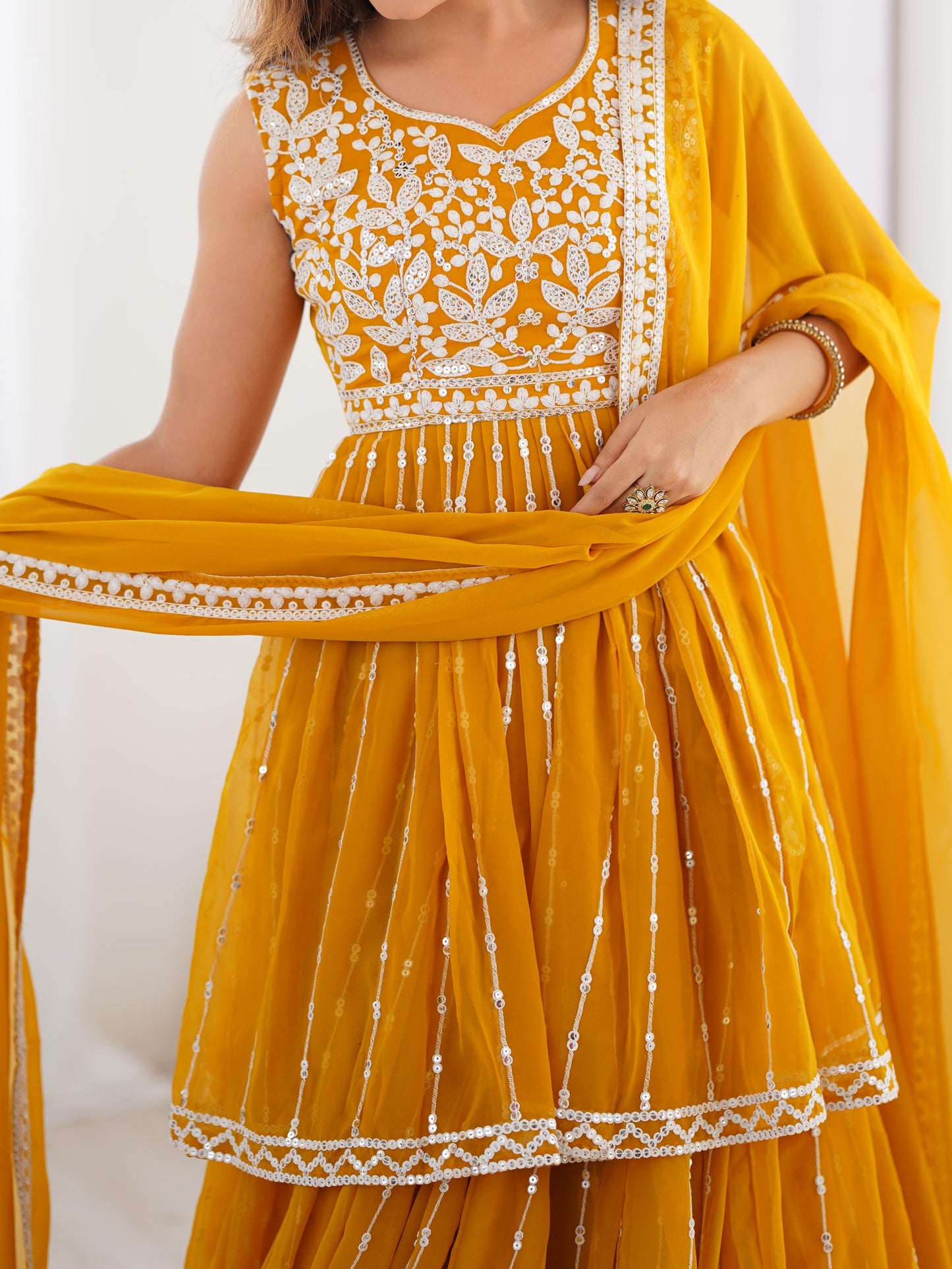 yellow Color Beautiful Partywear Dress in Georgette Fabric