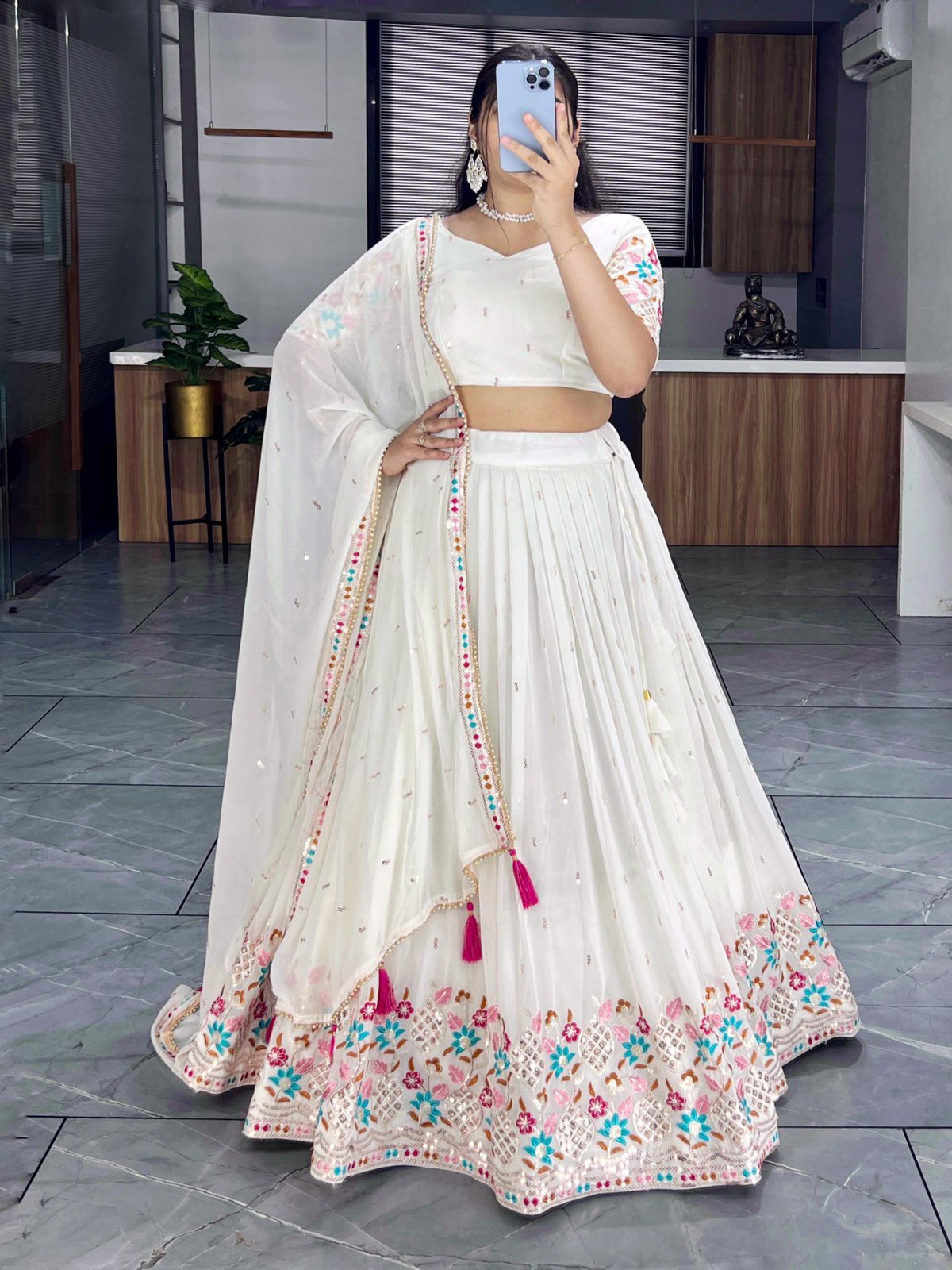off white embroidery lehenga collection