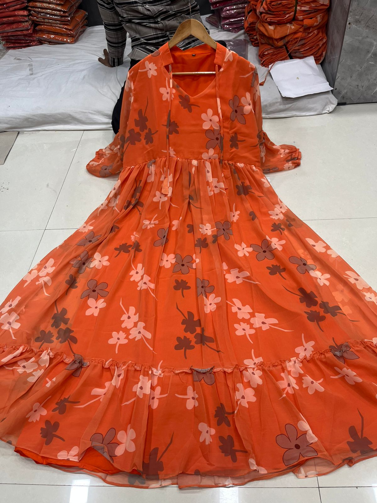 Orange Color Beautiful Gown in Georgette Fabric