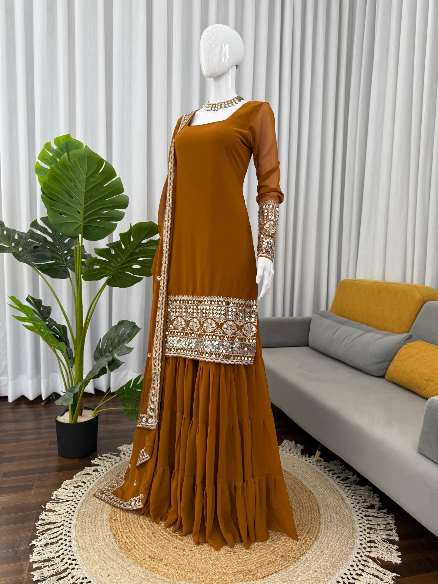 musturd yllow color sharara dress in georgette fabric