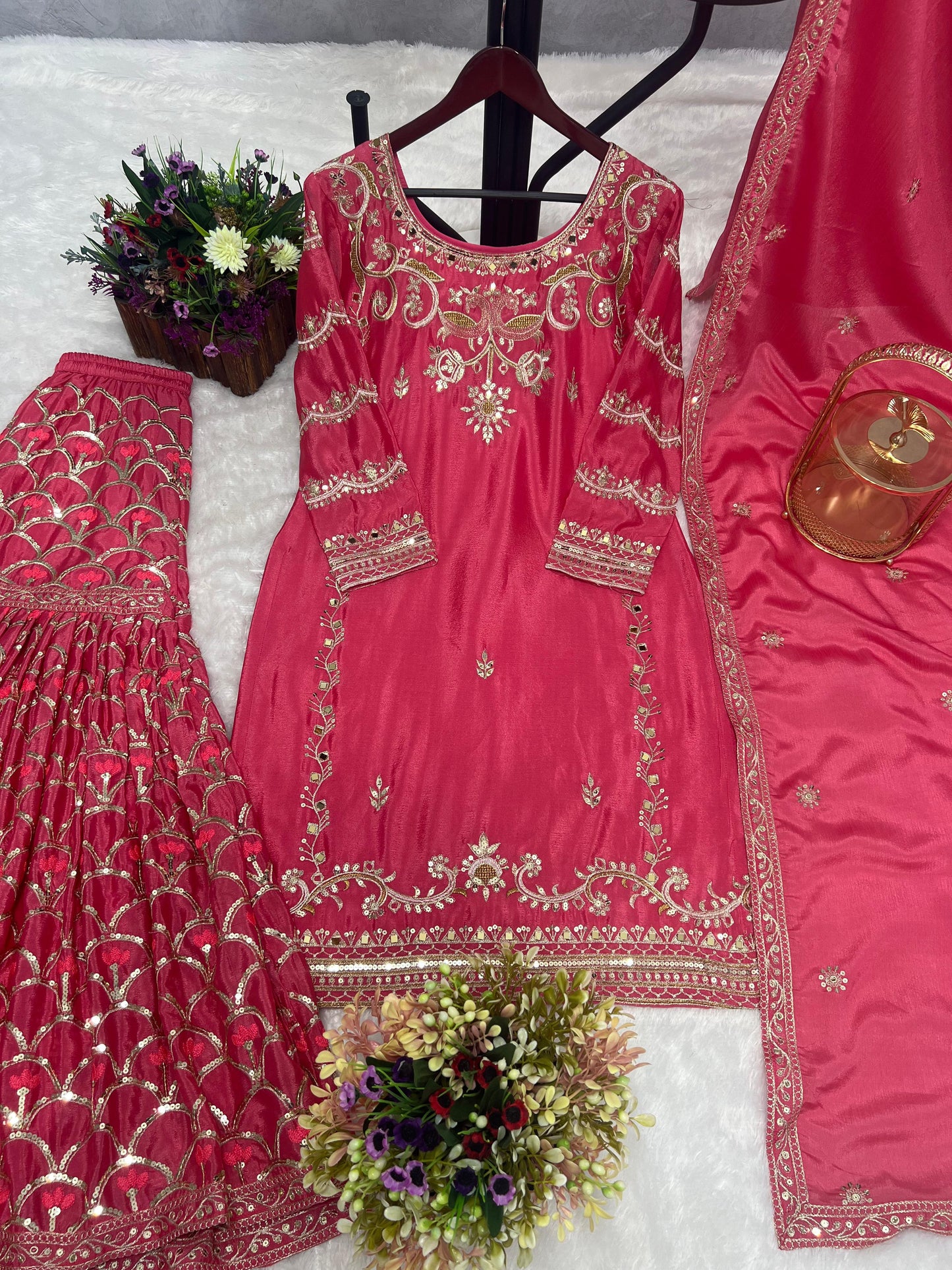 Pink Color Beautiful Partywear Dress in Chinon Silk