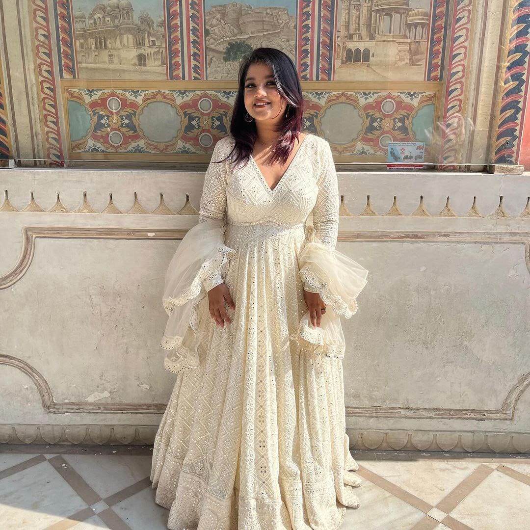 White Color Beautiful Aarkali gown in georgette Fabric