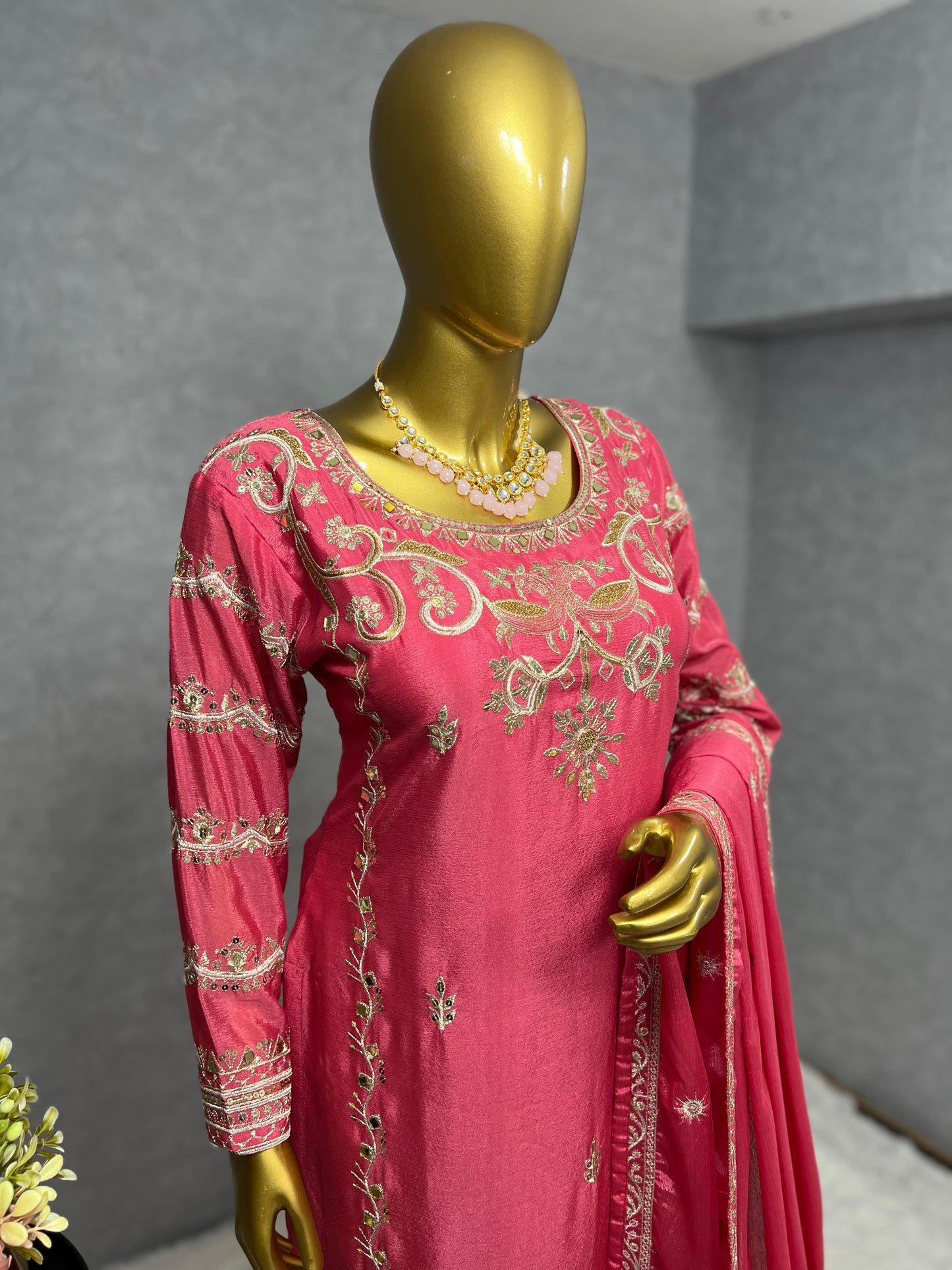 Pink Color Beautiful Partywear Dress in Chinon Silk