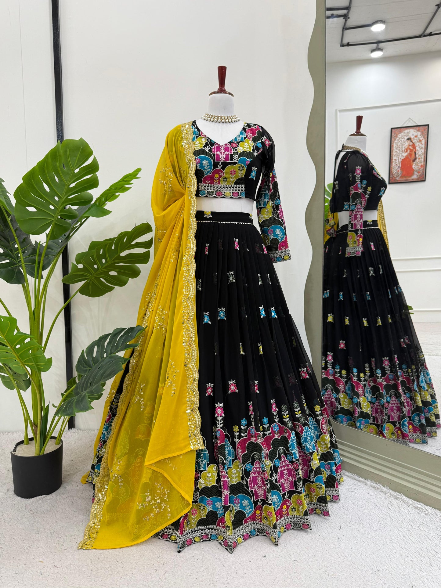 Black Color Partywear Lehenga Choli in Georgete Fabric