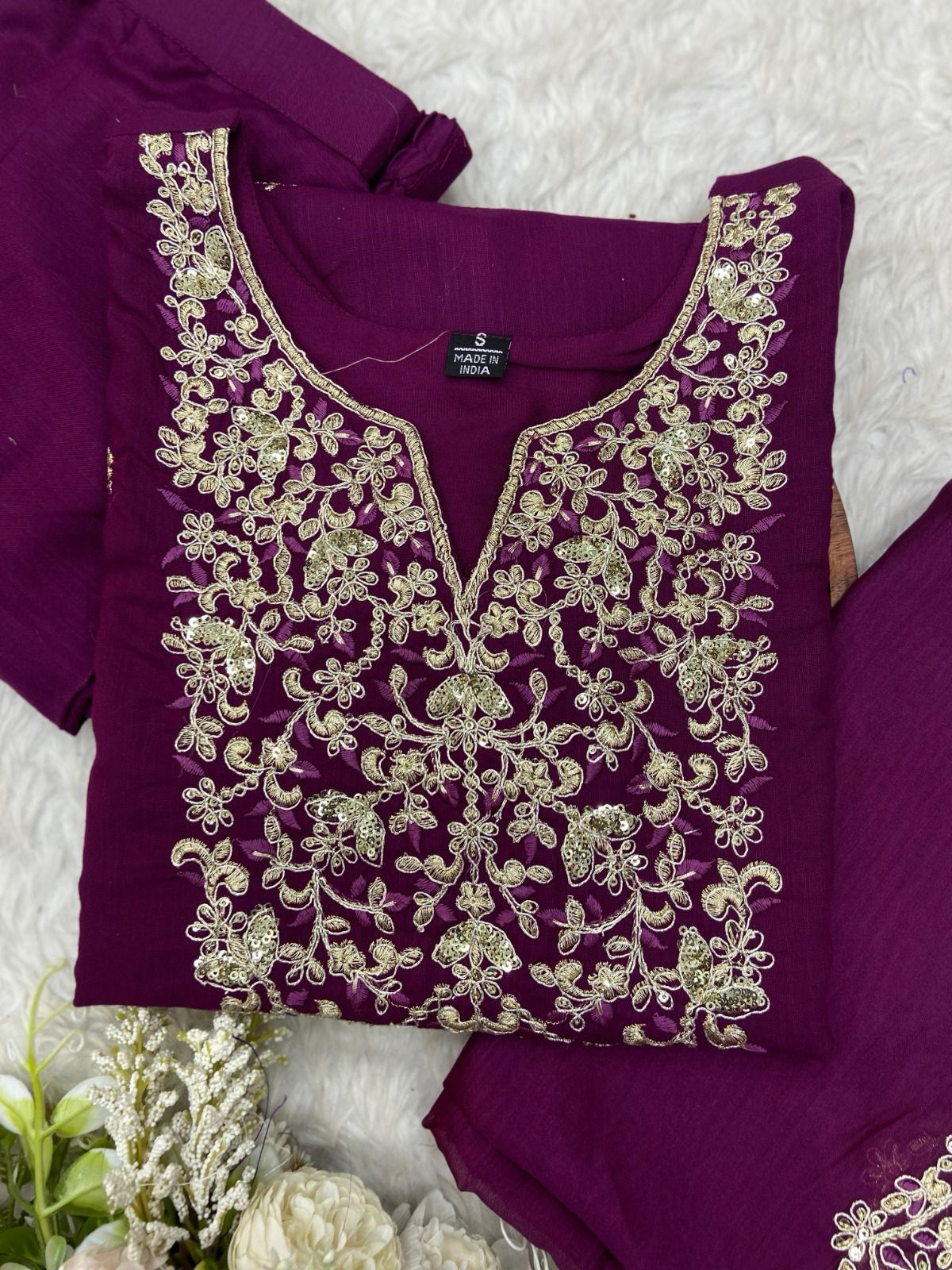 Purple Color Beautiful Partywear Silk Dress