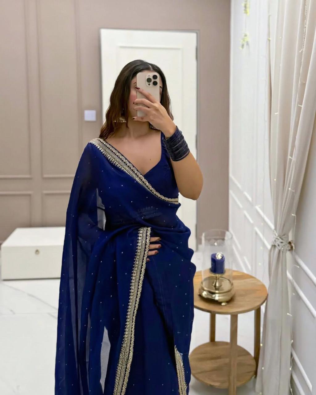 Blue Color Organza Silk Saree