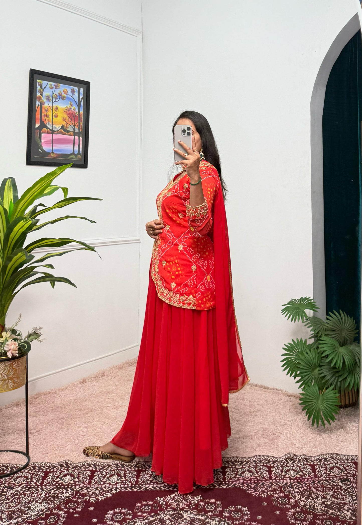 Red Color Beautiful Koti Lehenga Dupatta
