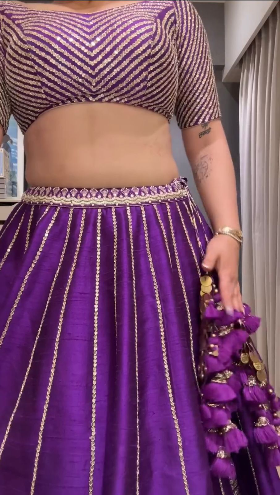 Purple Color Beautiful Partywear Lehenga Choli in Chinon Silk Fabric