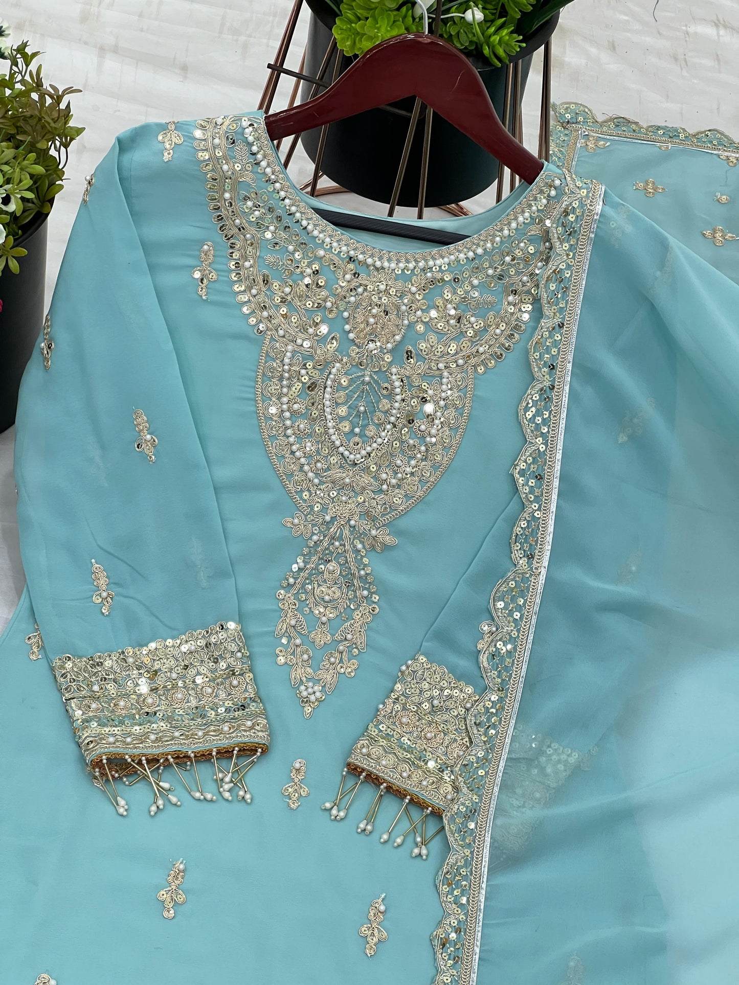 Sky BLue Color Beautiful Partywear Dresss