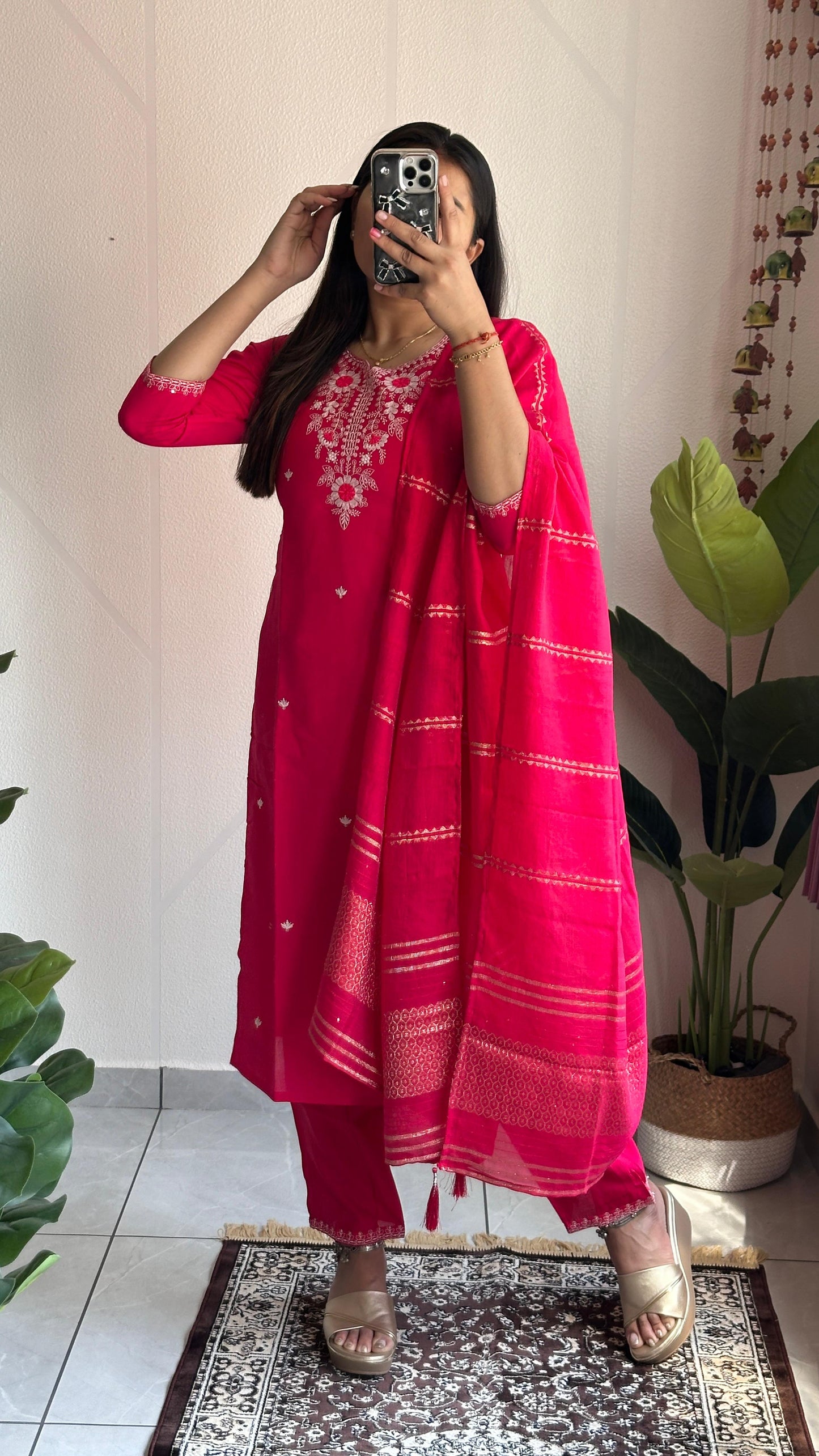 Pink color summer Wear Dress in Roman silk Fabric