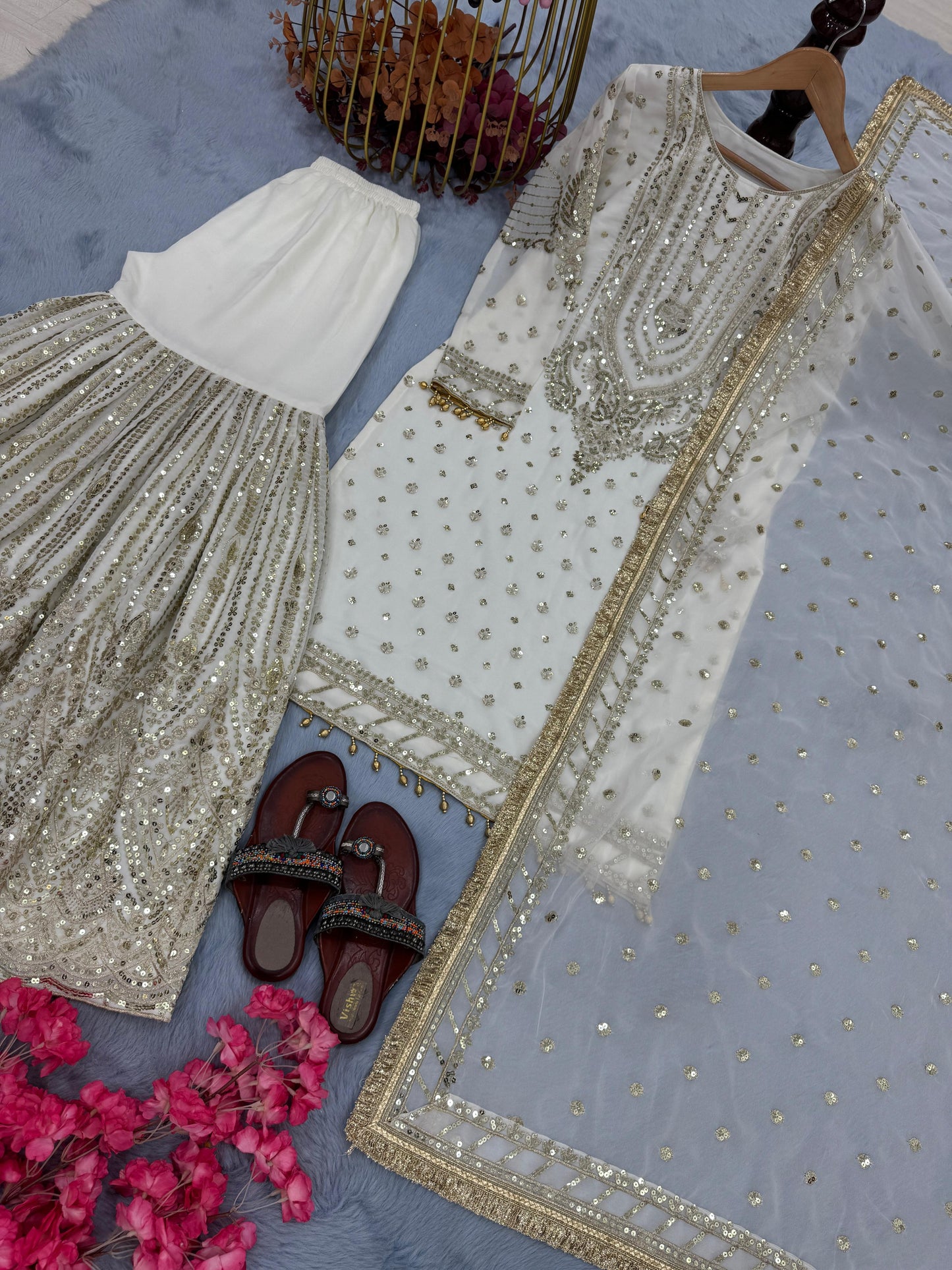 White color Beautiful Sharara Dress in Georgette Fabric