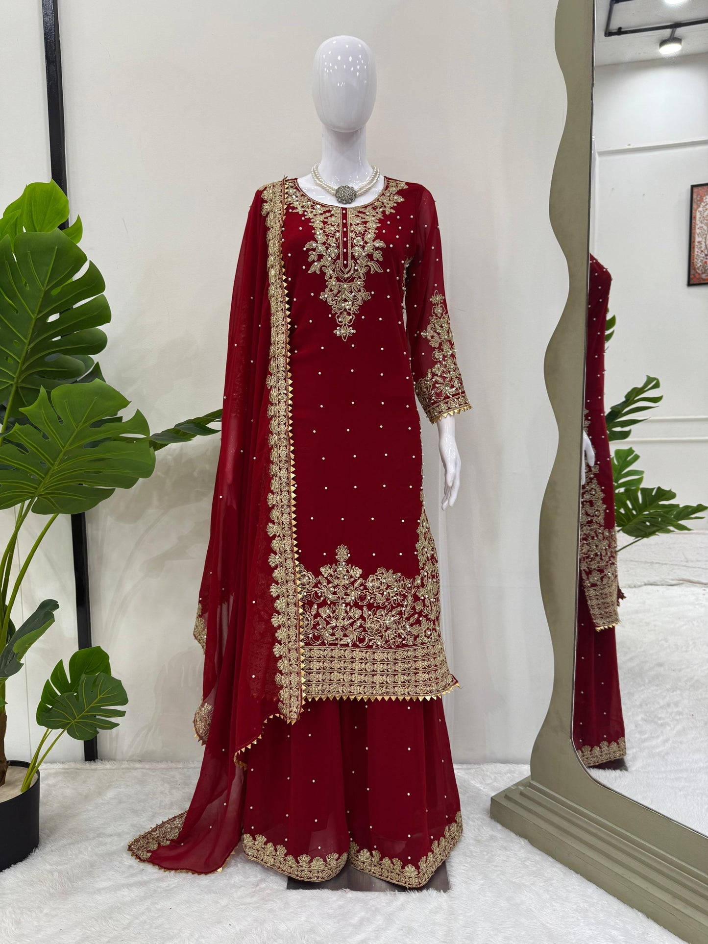 Red Color Beautiful Georgette FAbric Plazo Dress