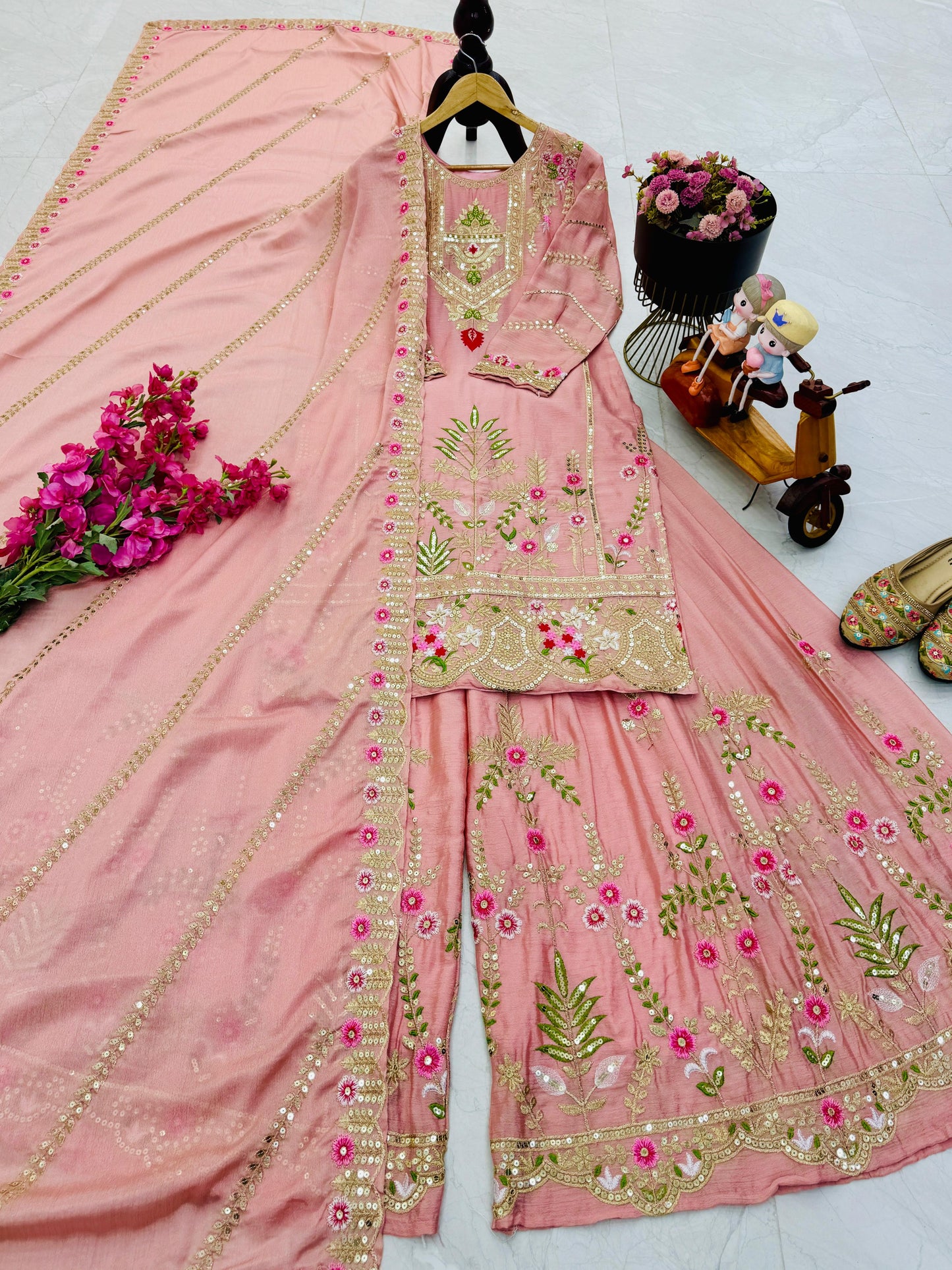 designer party sharara suit & dupatta set in yellow color