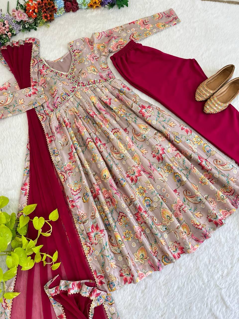 Beautiful Partywear Chinon Fabric Suit