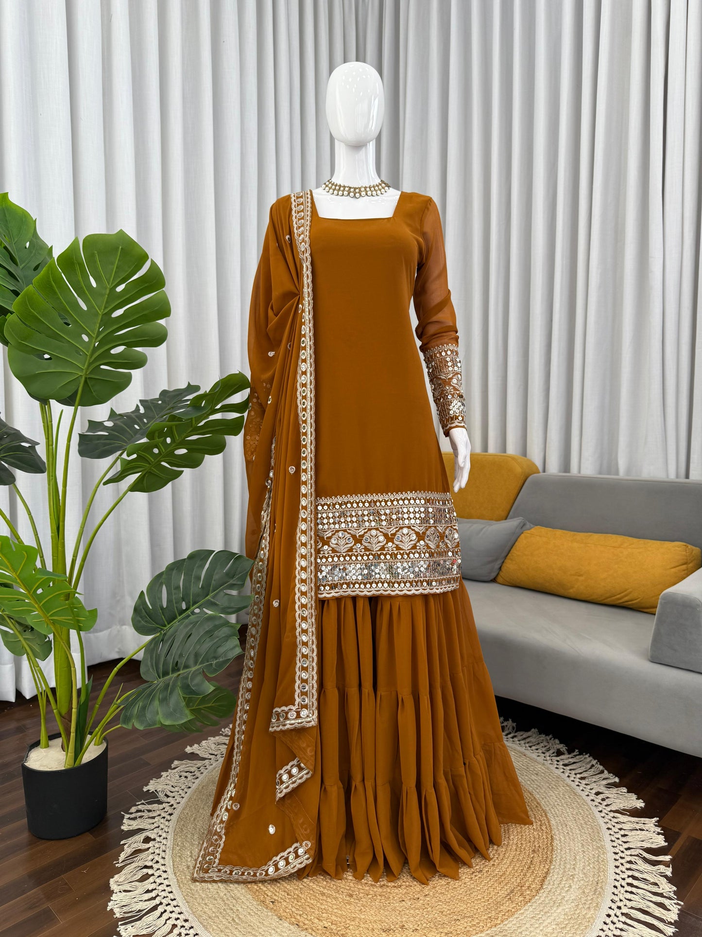 musturd yllow color sharara dress in georgette fabric