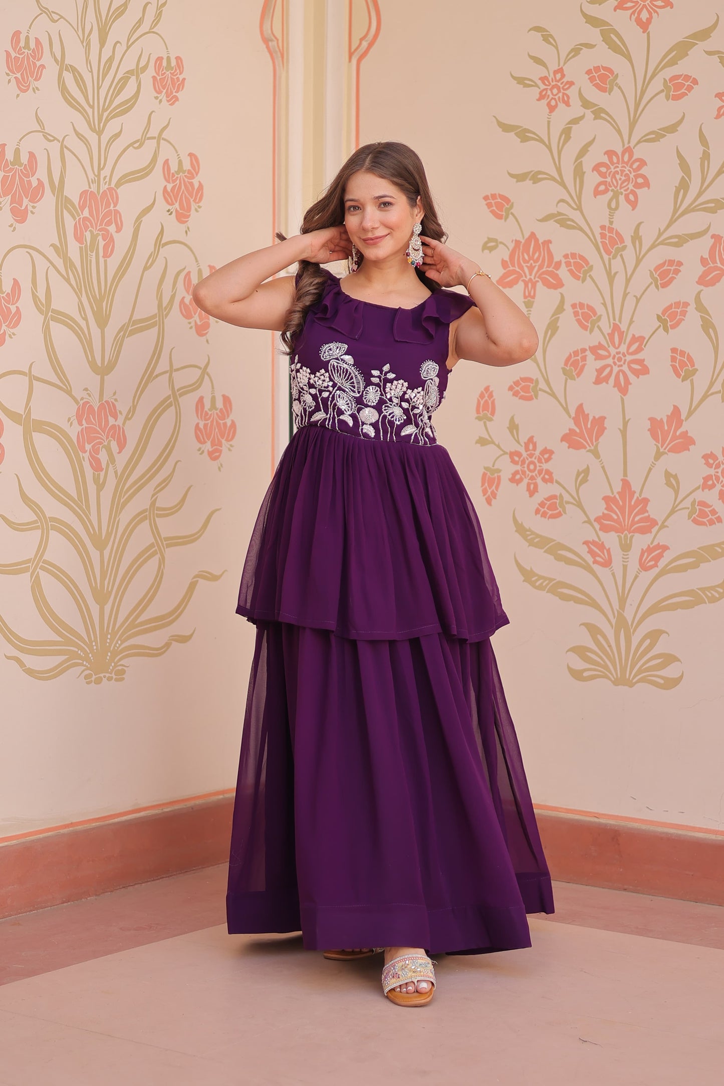 Purple Color Beautiful Gown in Georgette Fabric