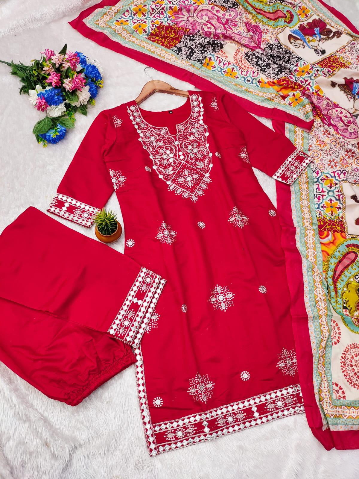 Red Color Beautiful Partywear Dress in Cotton Fabric