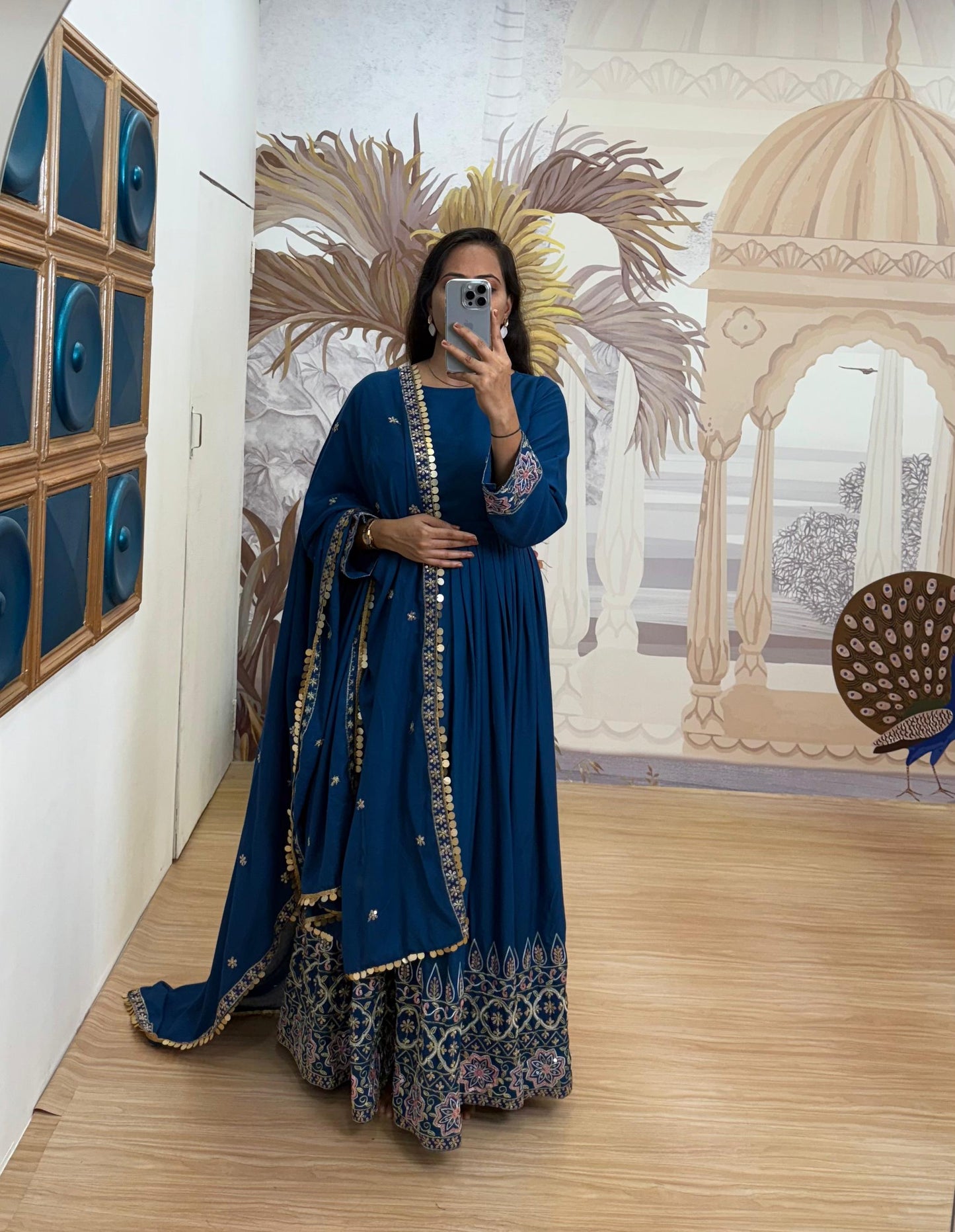 Blue Color Beautiful Anarkali gown in Rayon Fabric